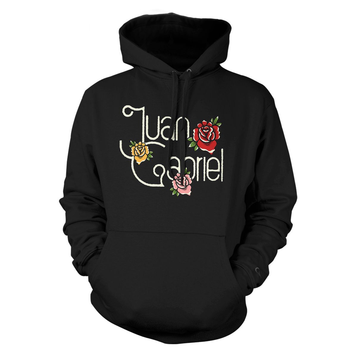 Sudadera con capucha negra con rosas de Juan Gabriel