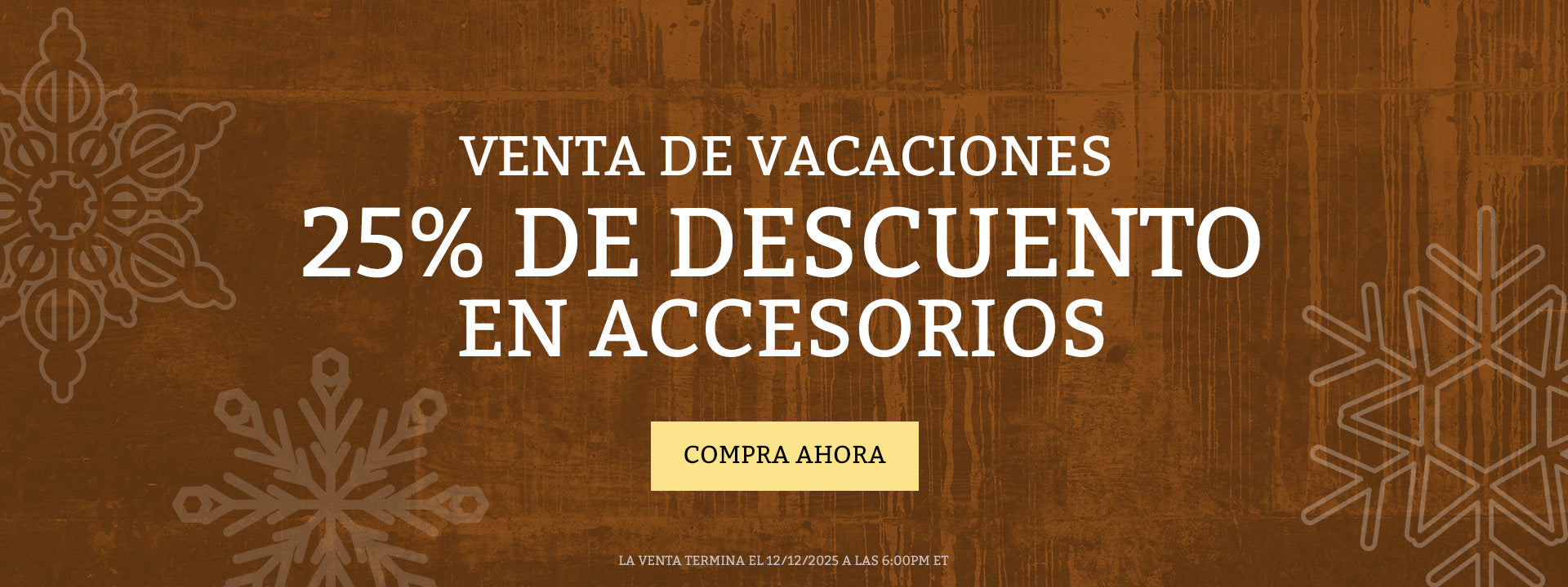 Venta de vacaciones 25% de descuento en accesorios compra ahora
