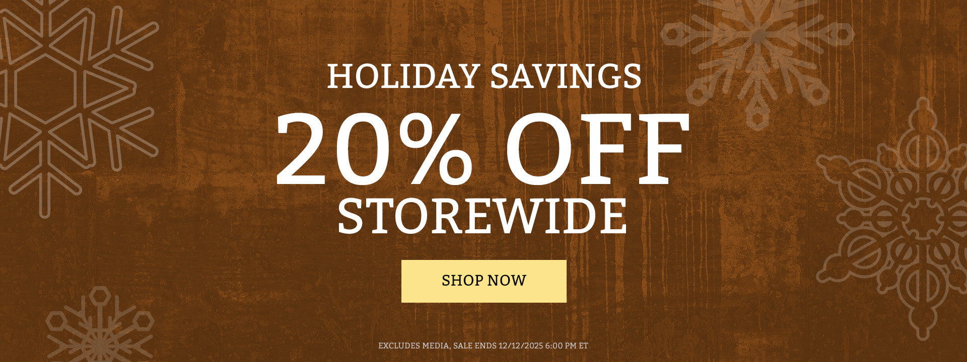 Holiday Sale | Up to 20% Off Storewide | Sale Ends 12/12/2025 6:00 PM ET