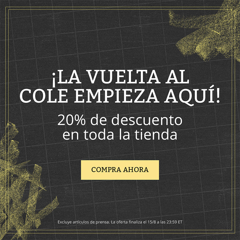 La vuelta al cole empieza aqui! 20% de descuento en toda la tienda. Excluye articulos de prensa. La oftera finaliza el 15/8 a las 23:59 ET